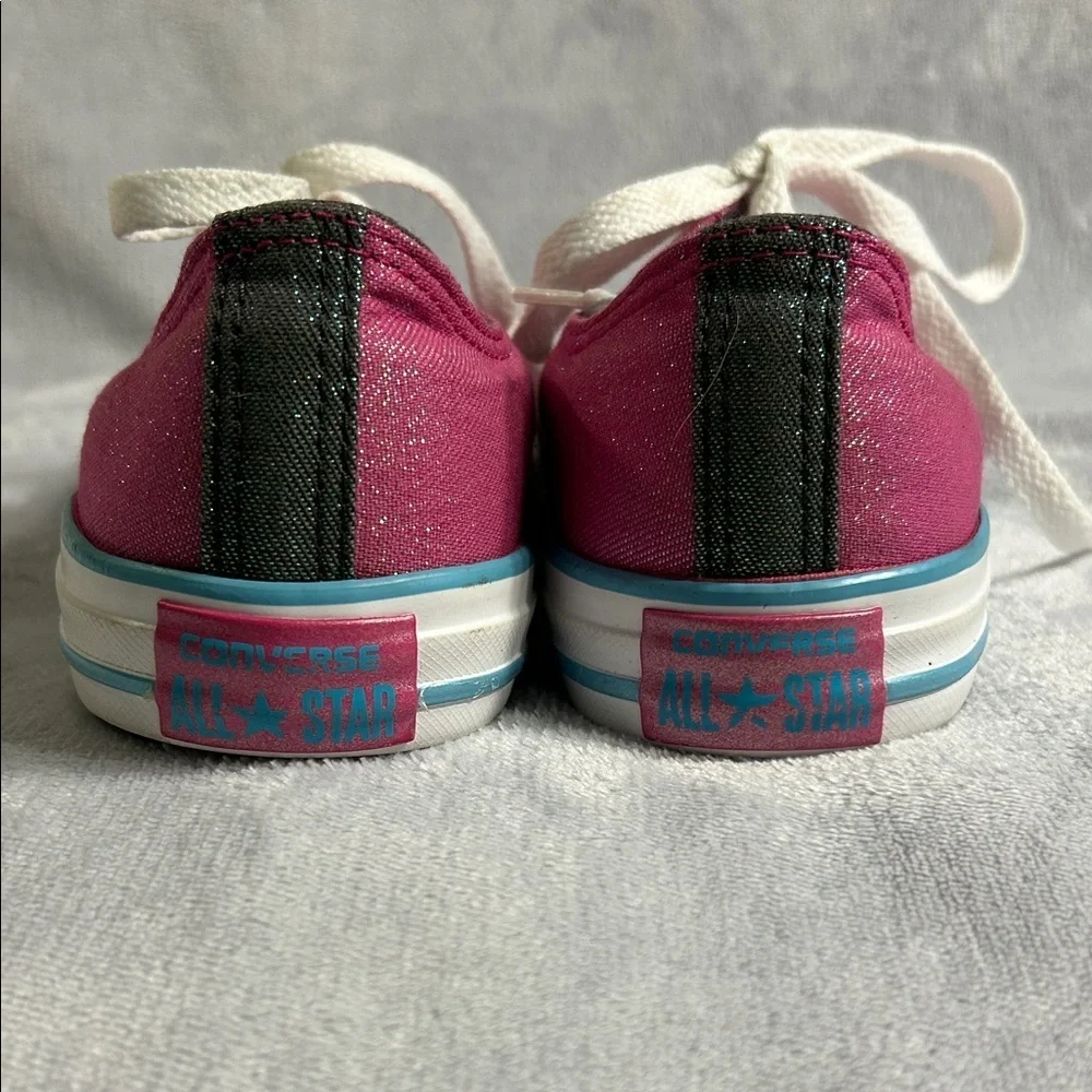 Converse All Star Kids Pink Glitter Sneakers With Double Tongue Size 6 Junior